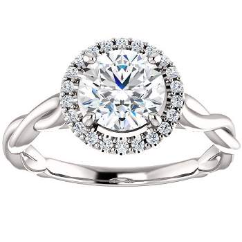 Pompeii3 1ct Diamond Halo Vintage Solitaire Round Cut Intertwined Band 14k White Gold