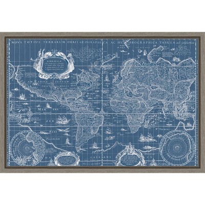 Amanti Art Blueprint World Map by Willem Blaeu Canvas Wall Art Print Framed 23-in. x 16-in.