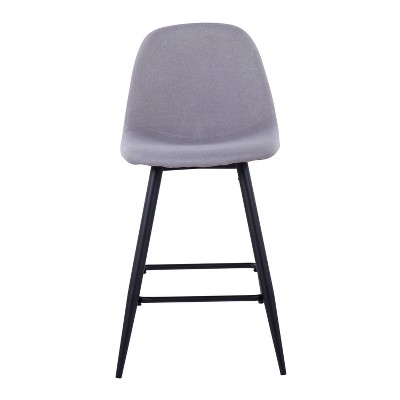 Set of 2 Black Metal Light Grey Fabric Counter Stools
