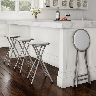 Lavish Home Set of 4 Heavy-Duty Counter-Height Bar Stools, 24 in. Folding Chairs with Padded Seats and 225 lbs. Capacity, Gray