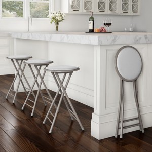 Lavish Home Set of 4 Heavy-Duty Counter-Height Bar Stools, 24 in. Folding Chairs with Padded Seats and 225 lbs. Capacity, Gray - 1 of 4