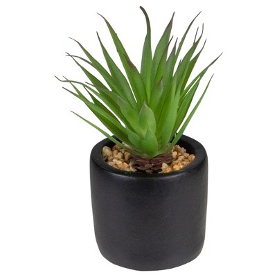 Northlight 7" Green Artificial Sword Grass in Black Pot