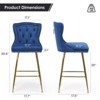 Bencmate Dining Chairs Bar Stools Set of 2, Velvet Counter Height Bar Stools with Metal Legs, Button Tufted, Blue, 17.7"*17.5"*26" - 2 of 4