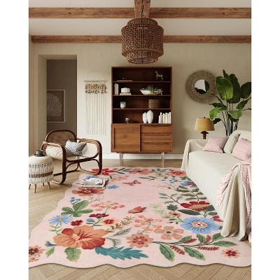 Lahome Machine Washable Floral Plant Floor Mat-Natural Bio-Printed Soft Rug for Living Room, Bedroom, or Entryway