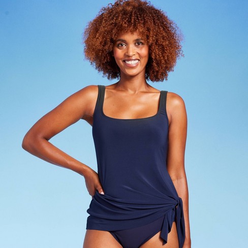 Women's Upf 50 Side-tie Tankini Top - Aqua Green® Navy Blue S : Target