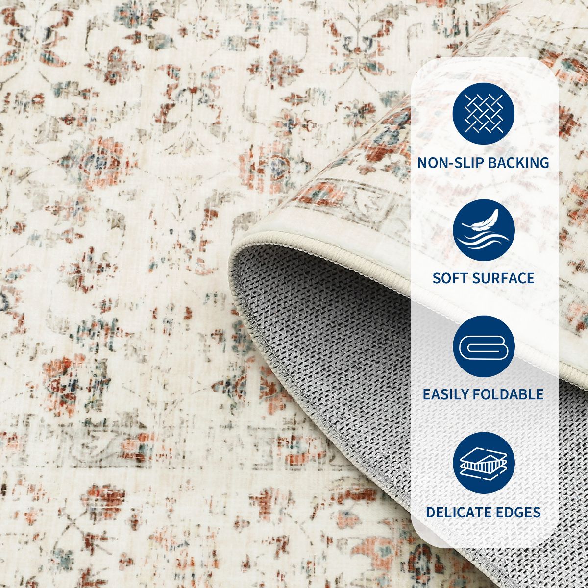 Garvee Vintage Floral Print Area Rug Washable Living Room Bedroom Area Rug Soft Non Slip Low Pile Carpet - thumbnail 6