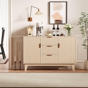 47.2"Fluted Buffet Cabinet,Mid-Century Sideboard with 2 Waveform Doors,3 Drawers & Adjustable Shelves,Coffee Bar TV Stand for Living Room Kitchen - 1 of 4