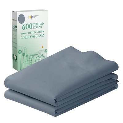 Luxury 600 Thread Count Pillowcases - 100% Cotton Sateen, Soft, Cool & Breathable by California Design Den