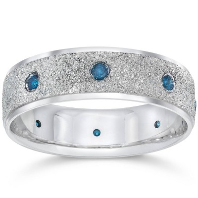 Pompeii3 Mens 14K White Blue Diamond 1/3ct Stone Finish Wedding