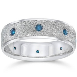 Pompeii3 Mens 14K White Blue Diamond 1/3ct Stone Finish Wedding - 1 of 4