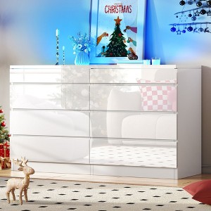 Modern 8 Drawer Dresser White Black Dresser with Deep Drawers Glass Top High Gloss Surface Storage Organizer Cabinet for Living Room - 1 of 4