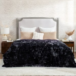 Cozy Bliss Faux Fur Plush Decorative Blanket, Cozy Warm Striped Throw Blanket - 1 of 4