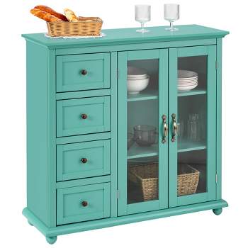 Costway Buffet Sideboard Table Kitchen Storage Cabinet w/ Drawers & Doors White\Blue\Green