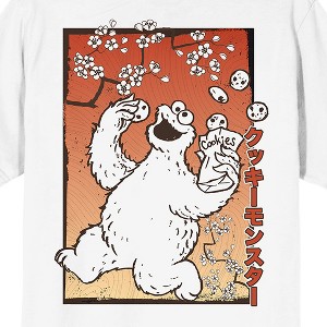 Sesame Street Cookie Monster Sakura Flowers Adult White Crew Neck Short Sleeve T-shirt - 1 of 4