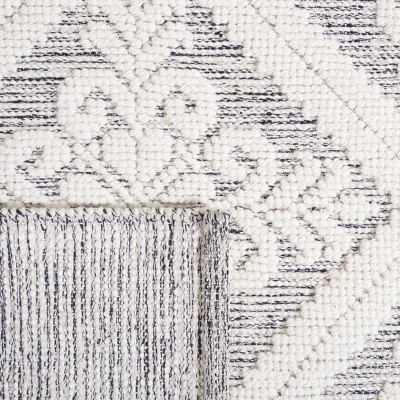 Ivory and Grey Hand-Knotted Wool Square Area Rug