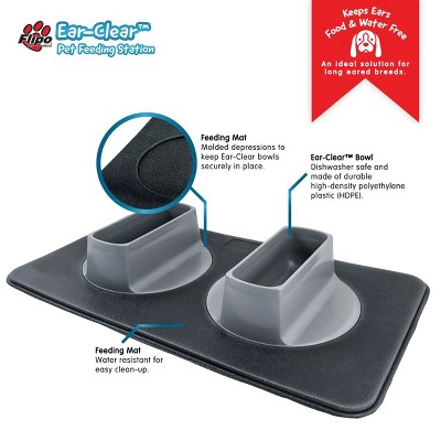Gray Elevated Dog Feeding Station with Black Mat