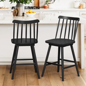 Arceso 360¡ã Swivel Bar Stools Set of 3, Black Windsor Farmhouse Stools with Spindle Back, 25 Inch Counter Height for Kitchen Island and Dining Room - 1 of 4