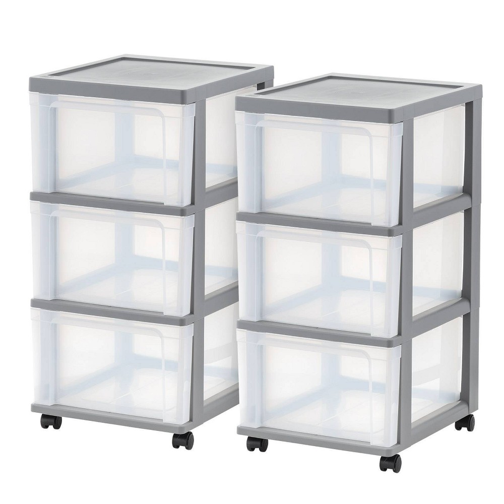 IRIS 2pk 3 Drawer Narrow Storage Cart with Wheels Gray