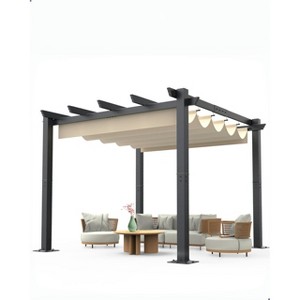 GustoWave 10x10 Ft Outdoor Aluminum Pergola with Upgraded Retractable Canopy, Modern Pergola Suitable for Gardens, Backyard, Lawn, Grey&Beige - 1 of 4