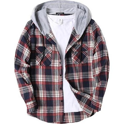 COOFANDY Men's Plaid Hoodie Flannel Shirt Jacket Long Sleeve Casual Fashion Button Shirts