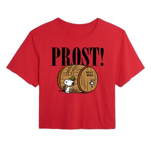 Women's - Peanuts - Prost Snoopy Root Beer Cropped Graphic T-Shirt - 1 of 4