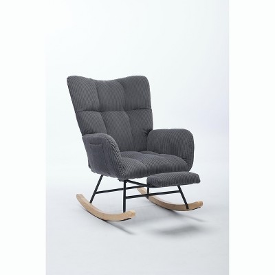CAVINAS Modern Nursery Accent Chair, Upholstered Glider Chair with High Backrest, Rocker Accent Armchair with Solid Wood Legs for Nursery Bedroom