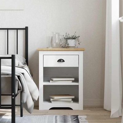 vidaXL Bedside Cabinet BODO White 20.9"x15.2"x26.4" Solid Wood Pine