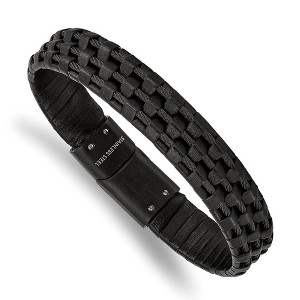 Black Bow Jewelry 12.3mm Black Plated Stainless Steel, Leather & Wire Bracelet, 8.25 In - 1 of 4
