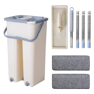 Racxily Flat Floor Mop Bucket Set Self Cleaning Wet Dry Usage with 2Pcs Reusable Microfiber Mop Pads - 1 of 4