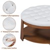 Mshliw Modern 36" Round 2-Tier Ottoman Coffee Table with Wheels, Button Tufted Waterproof Linen Top & Wood Storage Shelf for Living Room - 3 of 4