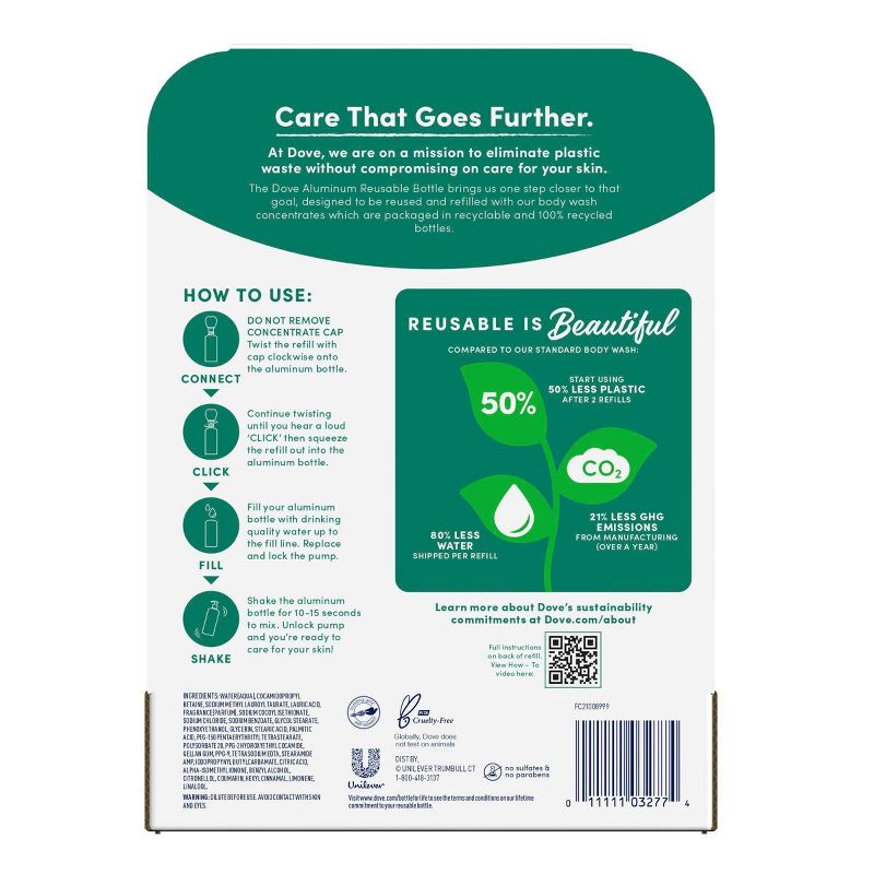 Dove Beauty Daily Moisture Body Wash Refill Concentrate &#38; Reusable Aluminum Bottle - 4 fl oz/Makes 16 fl oz, 4 of 9