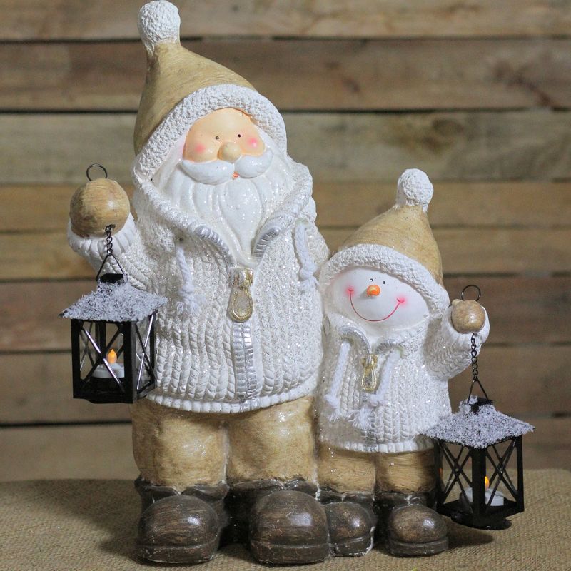 Northlight 18" Brown Santa and Snowman with Lanterns Christmas Figurine, 5 of 6