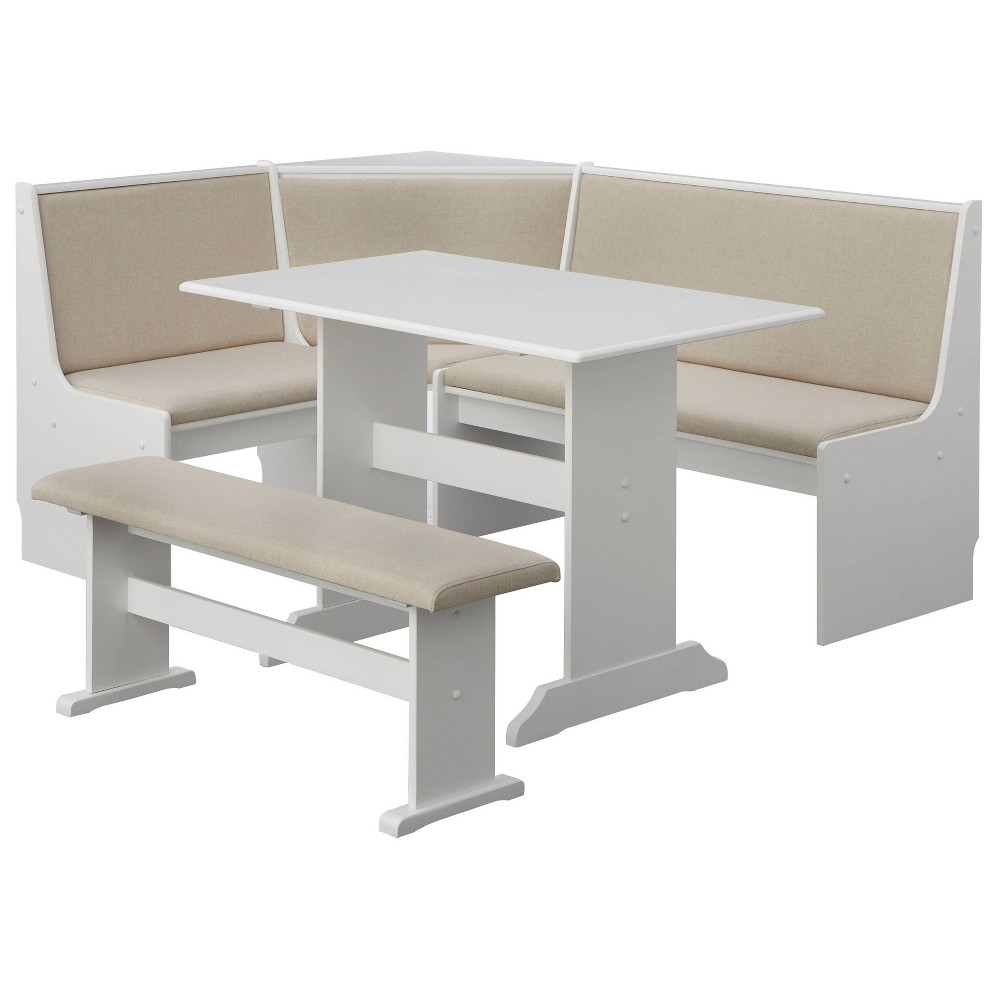 Photos - Dining Table Buylateral 3pc Lacey Upholstered Corner Nook Dining Set White/Beige