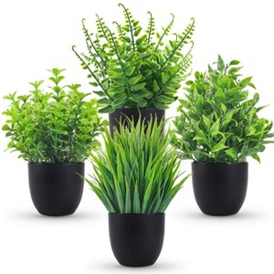Aoibox 4 Pack Small Artificial Faux Plants in Black Pots for Bathroom, Home, Kitchen, Coffee Table, Office Desk Decor, Indoor Use - 1 of 4