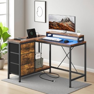 L Shaped Gaming Desk with 3 Drawers, Reversible Home Office Desks with Power Outlets, Computer Desk with USB Port and Host Stand, Corner Desk - 1 of 4