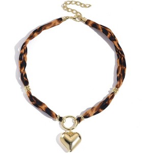 Scarf Necklace with Charm for Women Leopard Scarf Charm Necklace Vintage Bow Heart Leopard Necklaces Boho Layered Pearl Coin Necklaces Summer - 1 of 4