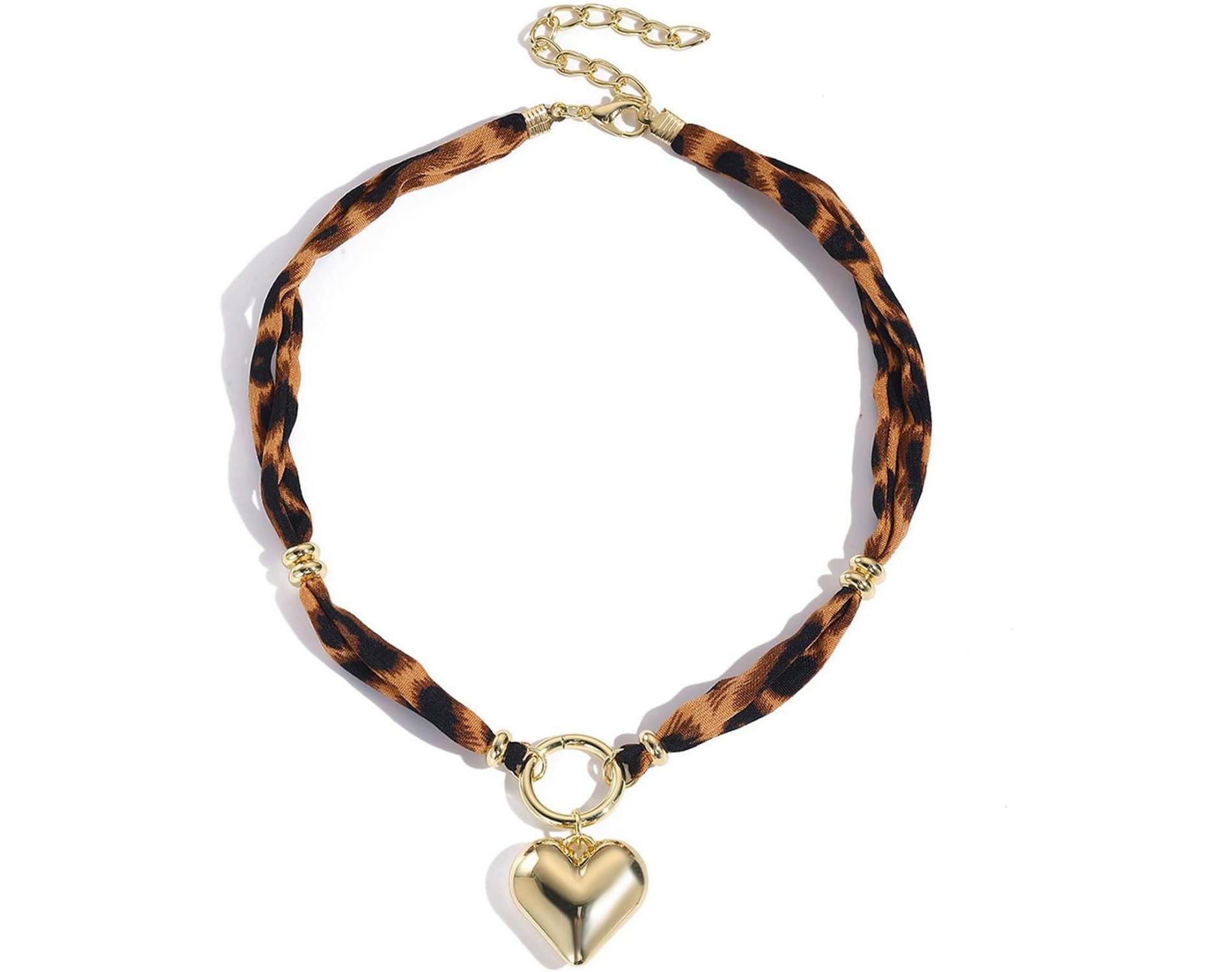 Scarf Necklace with Charm for Women Leopard Scarf Charm Necklace Vintage Bow Heart Leopard Necklaces Boho Layered Pearl Coin Necklaces Summer