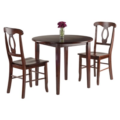 Walnut Finish Transitional Drop Leaf Dining Set with Keyhole Back Chairs