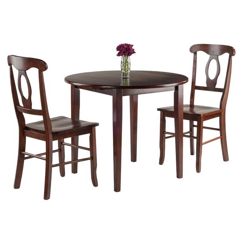 3pc Clayton Drop Leaf Dining Sets with 2 Keyhole Back Chairs Walnut - Winsome, 3 of 5