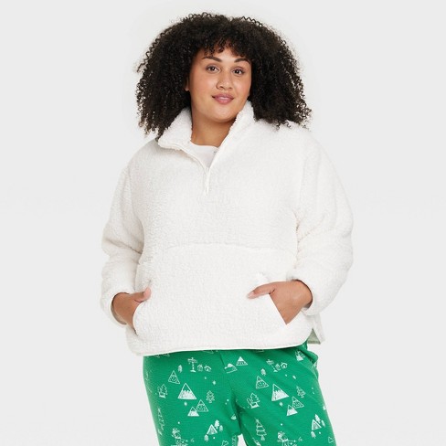 Women's Faux Shearling Matching Family Half Zip Pullover - Wondershop™  White 4X