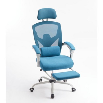 DOMETOUR Retractable Footrest Ergonomic Swivel Office Chair with Lumbar Support Pillow and Padded Armrests