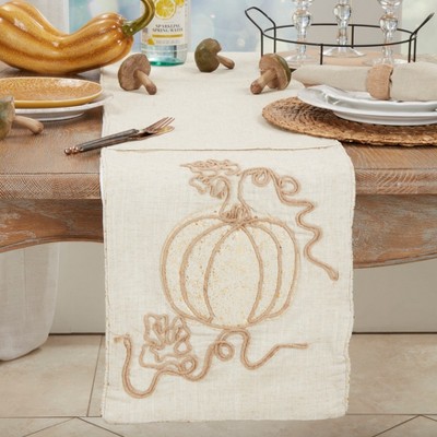 Natural Jute Embroidered Pumpkin Table Runner, 13" x 72"