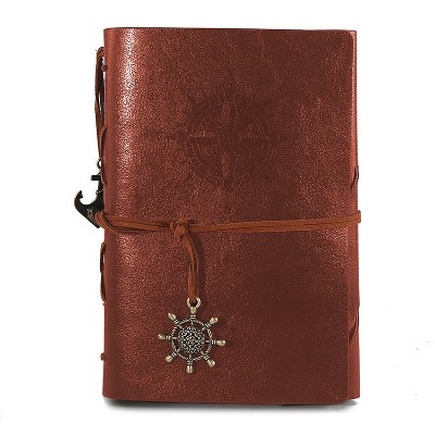 Spiral Notebook Diary Notepad Vintage Pirate Anchors PU Leather Stationery Gift Traveler Journal, Paper Size:8.2 x 12.3CM(brown)