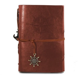 Spiral Notebook Diary Notepad Vintage Pirate Anchors PU Leather Stationery Gift Traveler Journal, Paper Size:8.2 x 12.3CM(brown) - 1 of 4