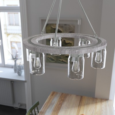 Devon Park Rustic 6-Light Wagon Wheel Nickel Chandelier with Glass Shades
