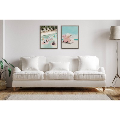 Sylvie Pool Party Gray Canvas Art with Animal Print, 18x24