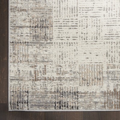 Ivory Grey Rectangular Synthetic Area Rug 5' x 7'