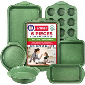 BAKKEN Kitchen Baking Pan Set - Nonstick Green Marble Coating, Carbon Steel Bakeware Sets, Oven Safe (Up To 450° F), Set of 6 - 1 of 4
