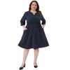 Agnes Orinda Women's Plus Size Notch Neck Rolled 3/4 Sleeve Front Button Casual A Line Midi Dresses with Pocket - 3 of 4