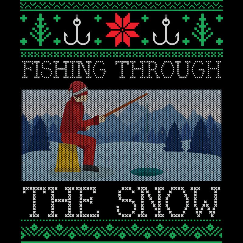 Junior's Design By Humans Christmas Ice Fishing Through Snow Fishing Ugly Christmas Sweate By pahari T-Shirt, 2 of 4